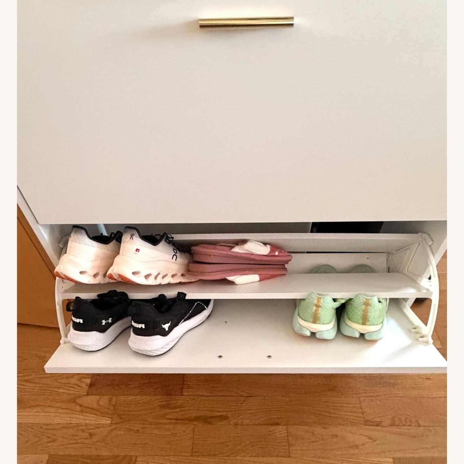 Shoe Storage Cabinet - White with Walnut Top - image-6