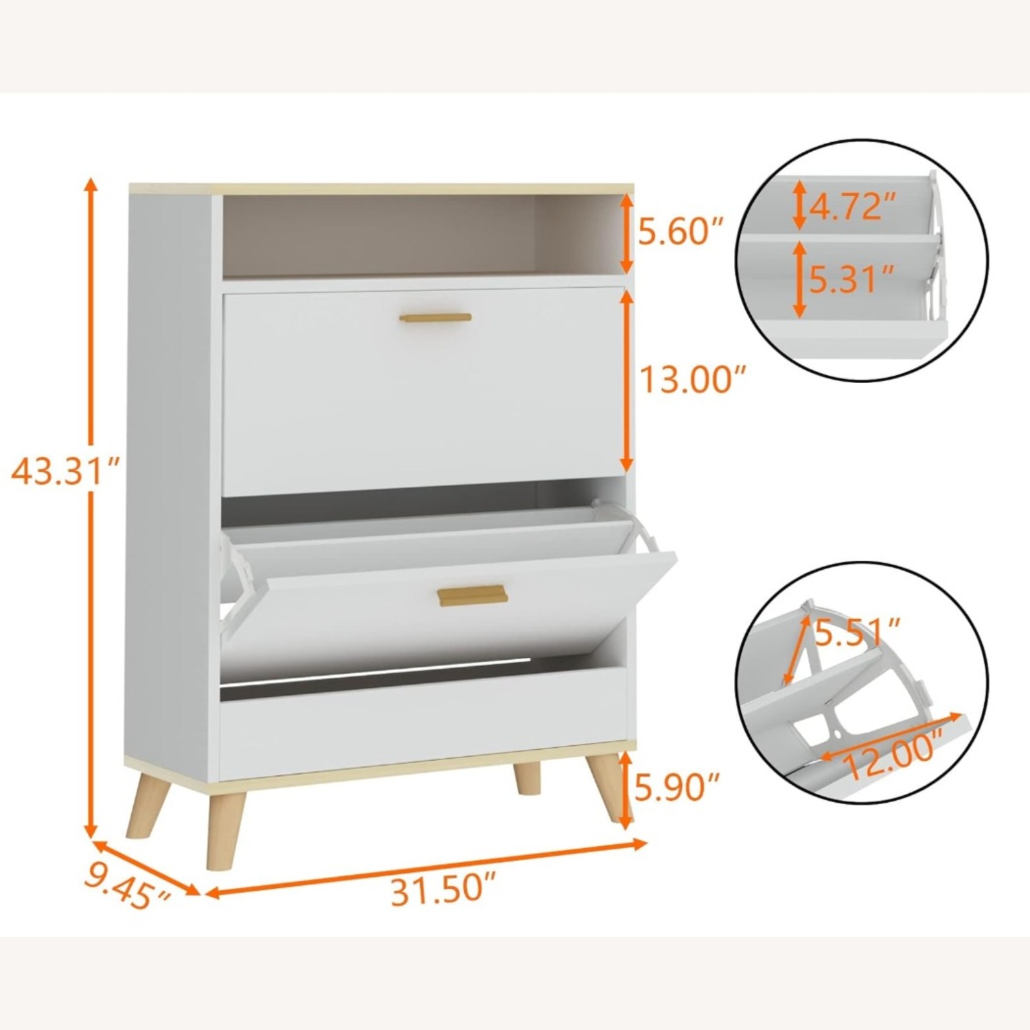 Shoe Storage Cabinet - White with Walnut Top - image-2