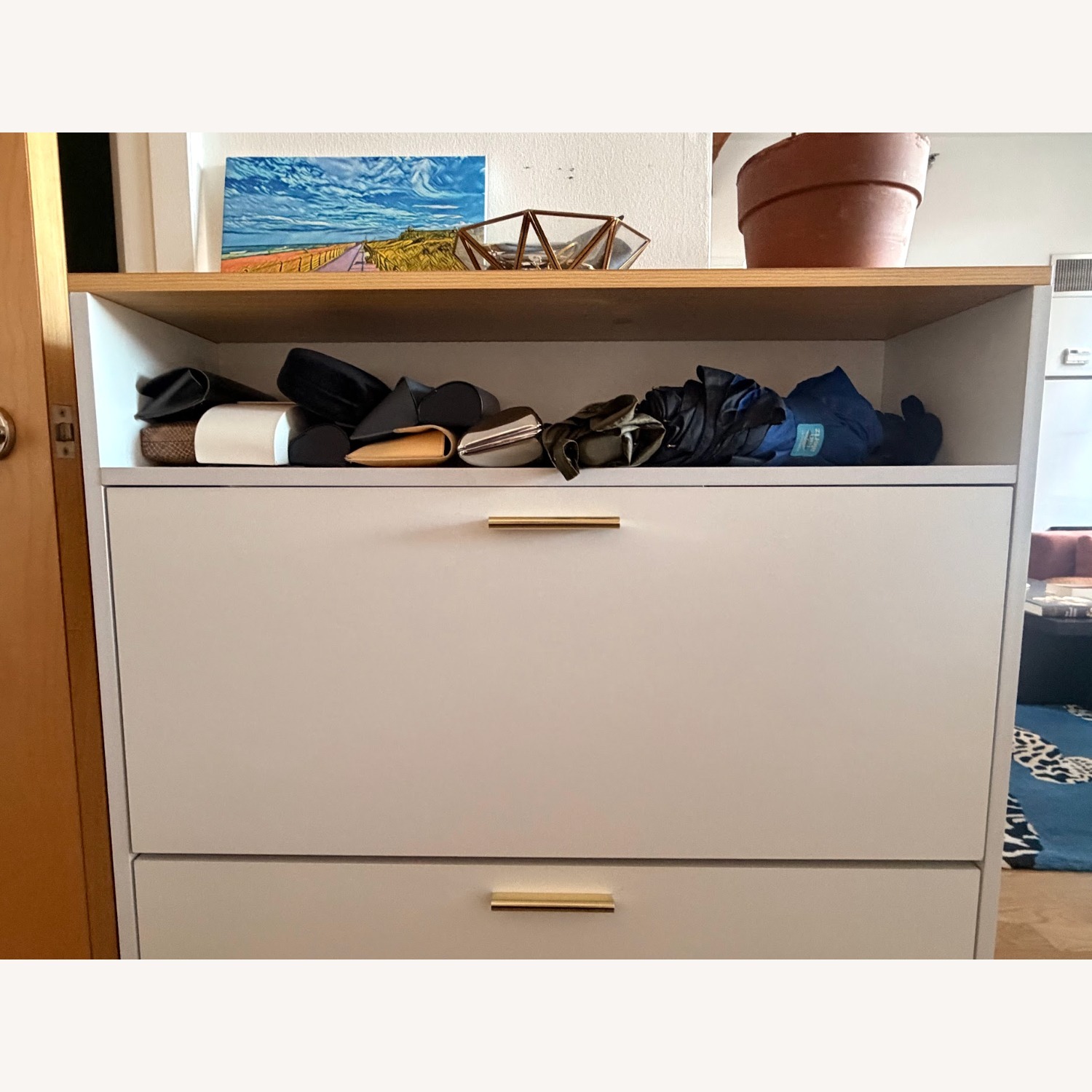 Shoe Storage Cabinet - White with Walnut Top - image-11