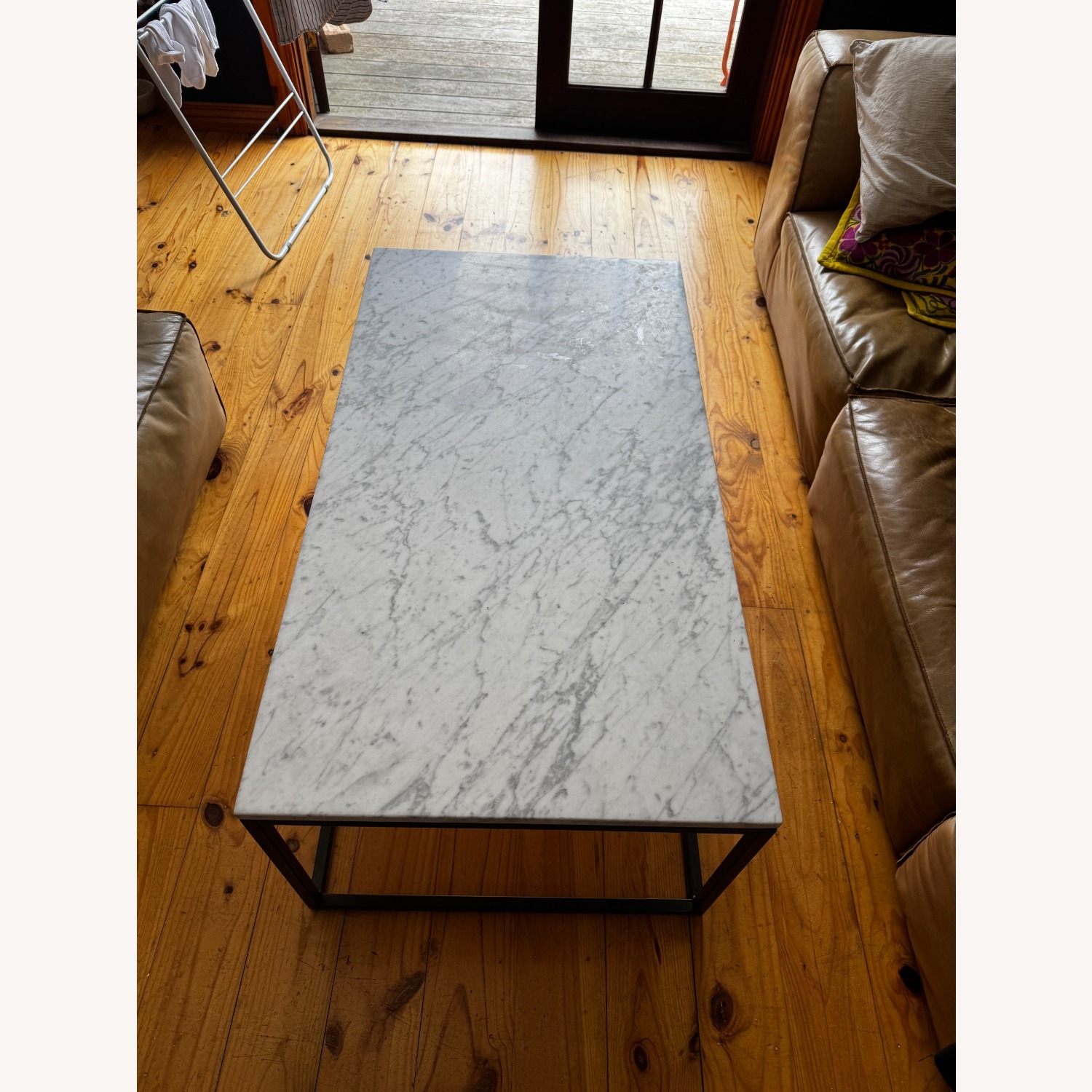 West Elm White Marble Coffee Table - image-3