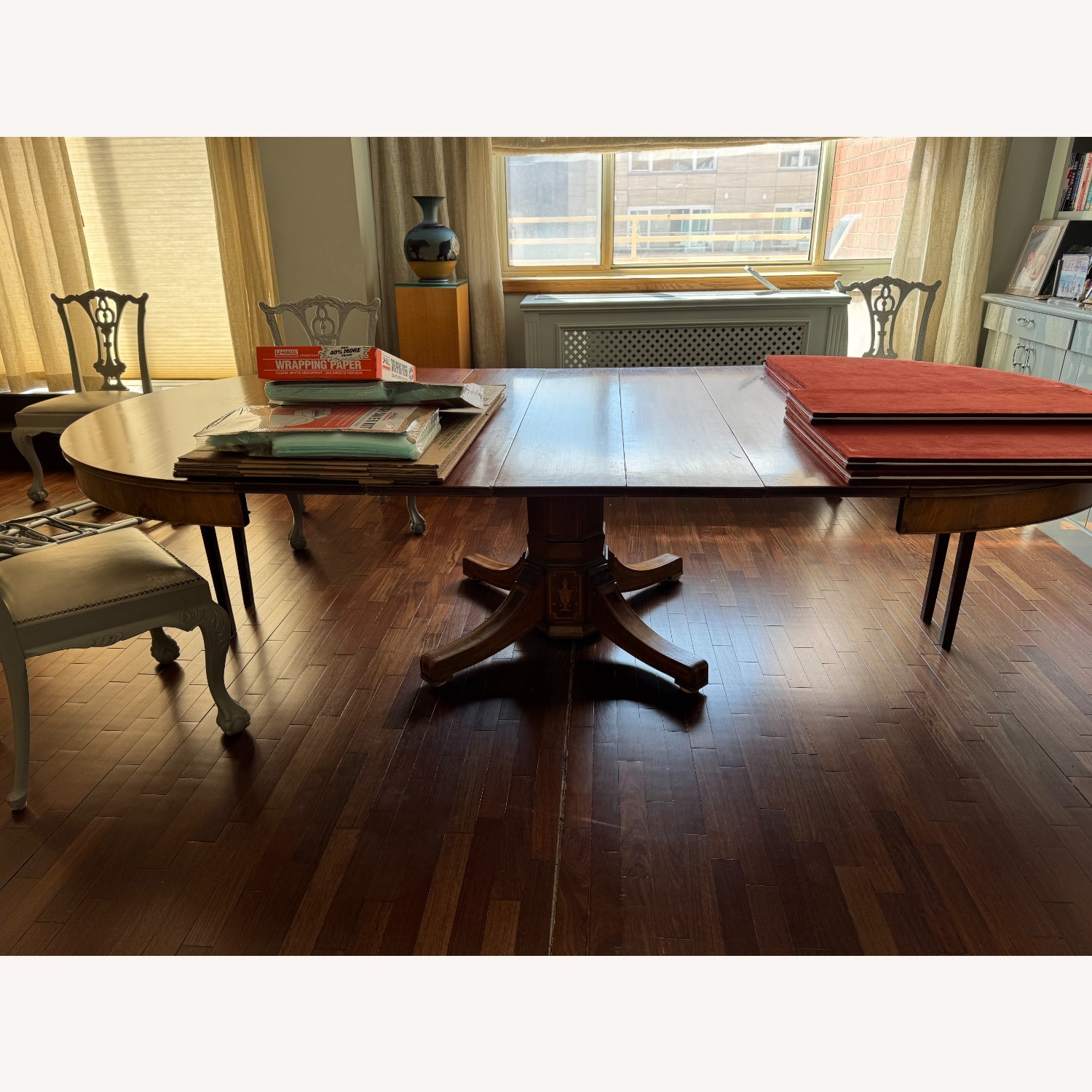 Antique Pedestal Round to Oval Dining Table - image-2