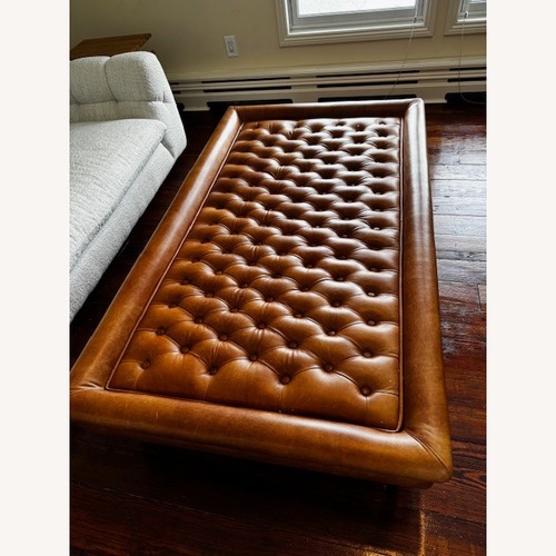 Used Restoration Hardware Light Brown Leather Ottoman for sale on AptDeco