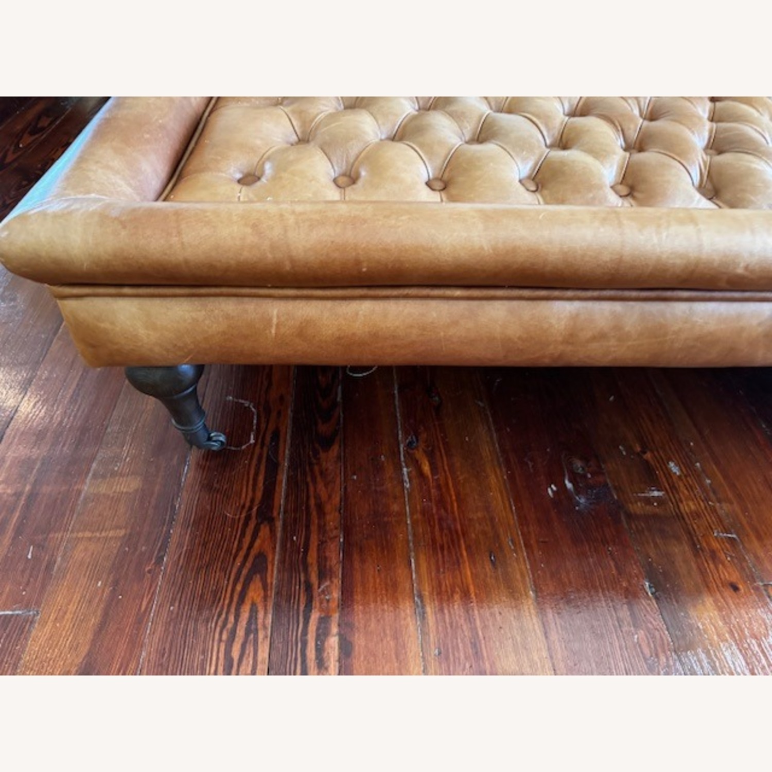 Restoration Hardware Light Brown Leather Ottoman - image-2