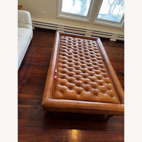 Used Restoration Hardware Light Brown Leather Ottoman for sale on AptDeco