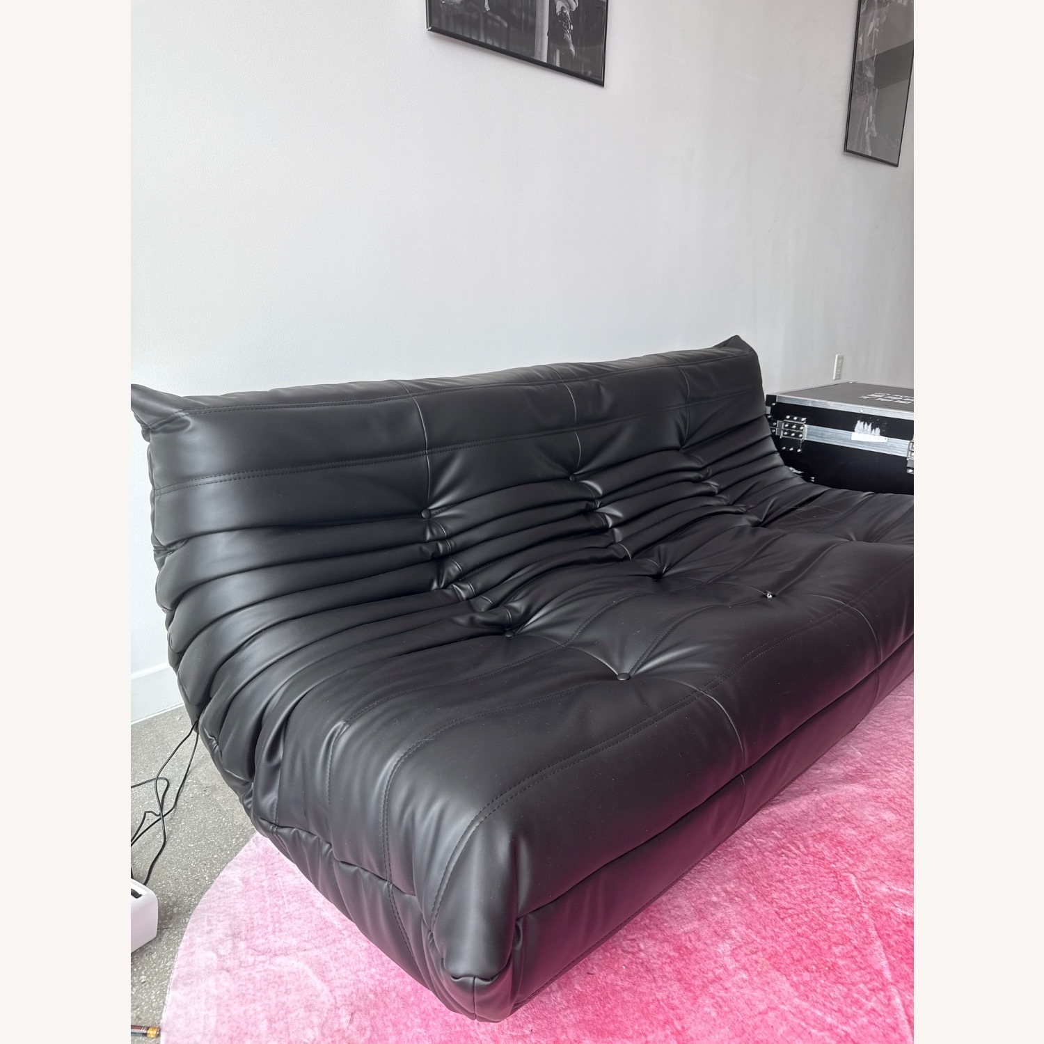Togo Sofa Black Faux Leather 3+ Seater Sofa - image-2
