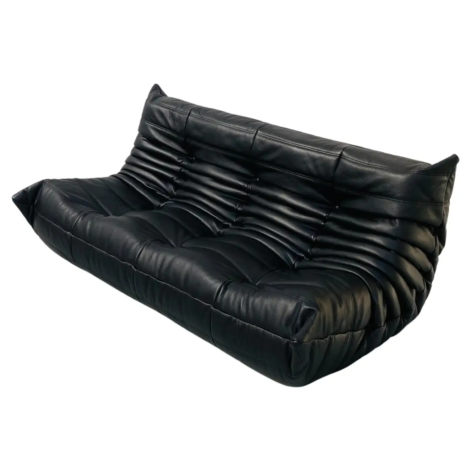 Togo Sofa Black Faux Leather 3+ Seater Sofa - image-4