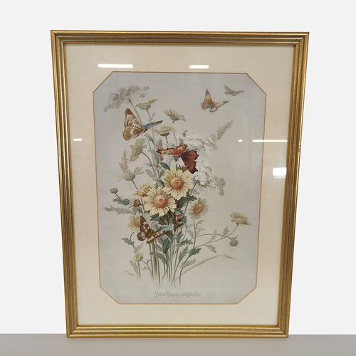 Used Framed Print "Yellow Daisies and Butterflies"  for sale on AptDeco