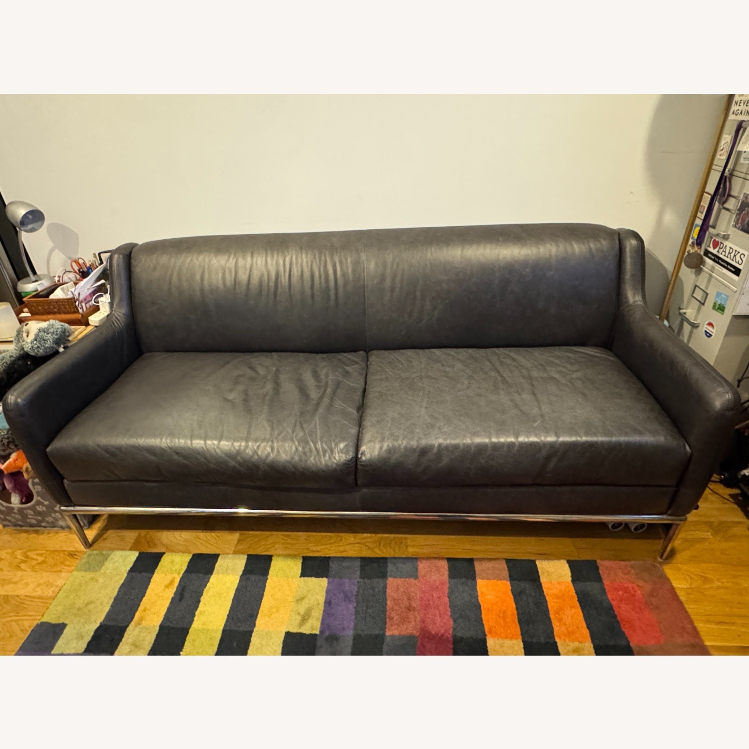 CB2 Alfred Black Leather Couch - image-2