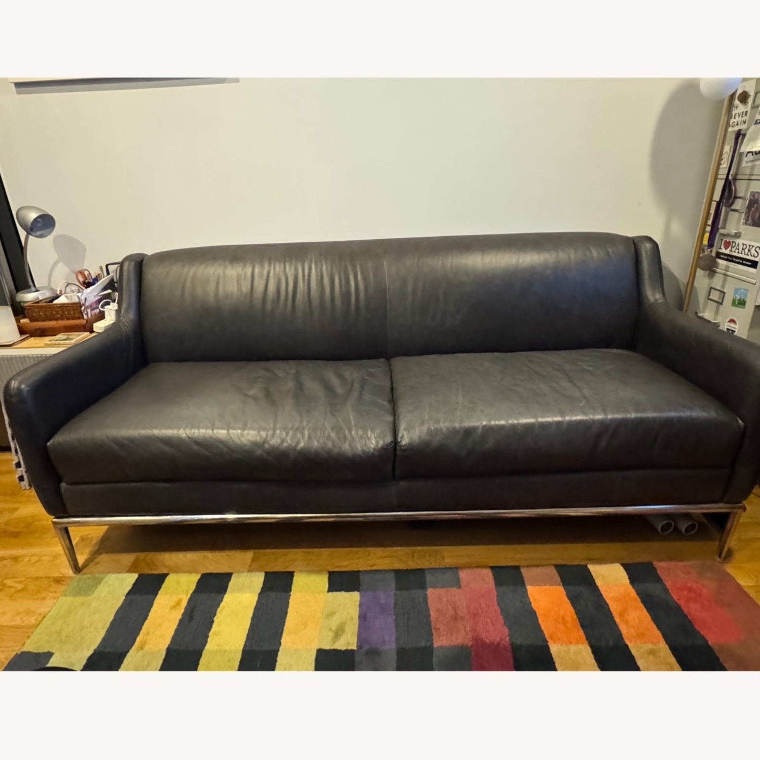 CB2 Alfred Black Leather Couch - image-1