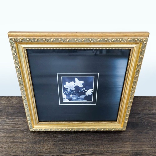 Used Framed Black and White Flower Print with Ornate for sale on AptDeco