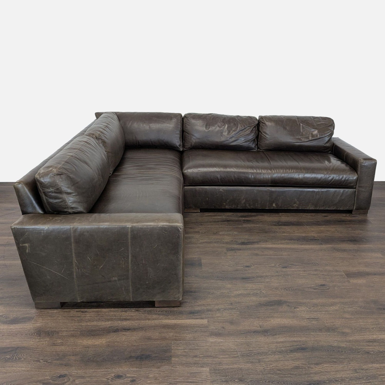 Restoration Hardware Maxwell Brown Leather Sectional - image-1