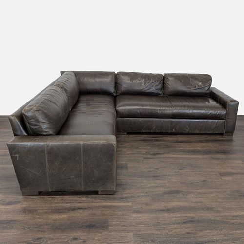 Used Restoration Hardware Maxwell Brown Leather Sectional for sale on AptDeco