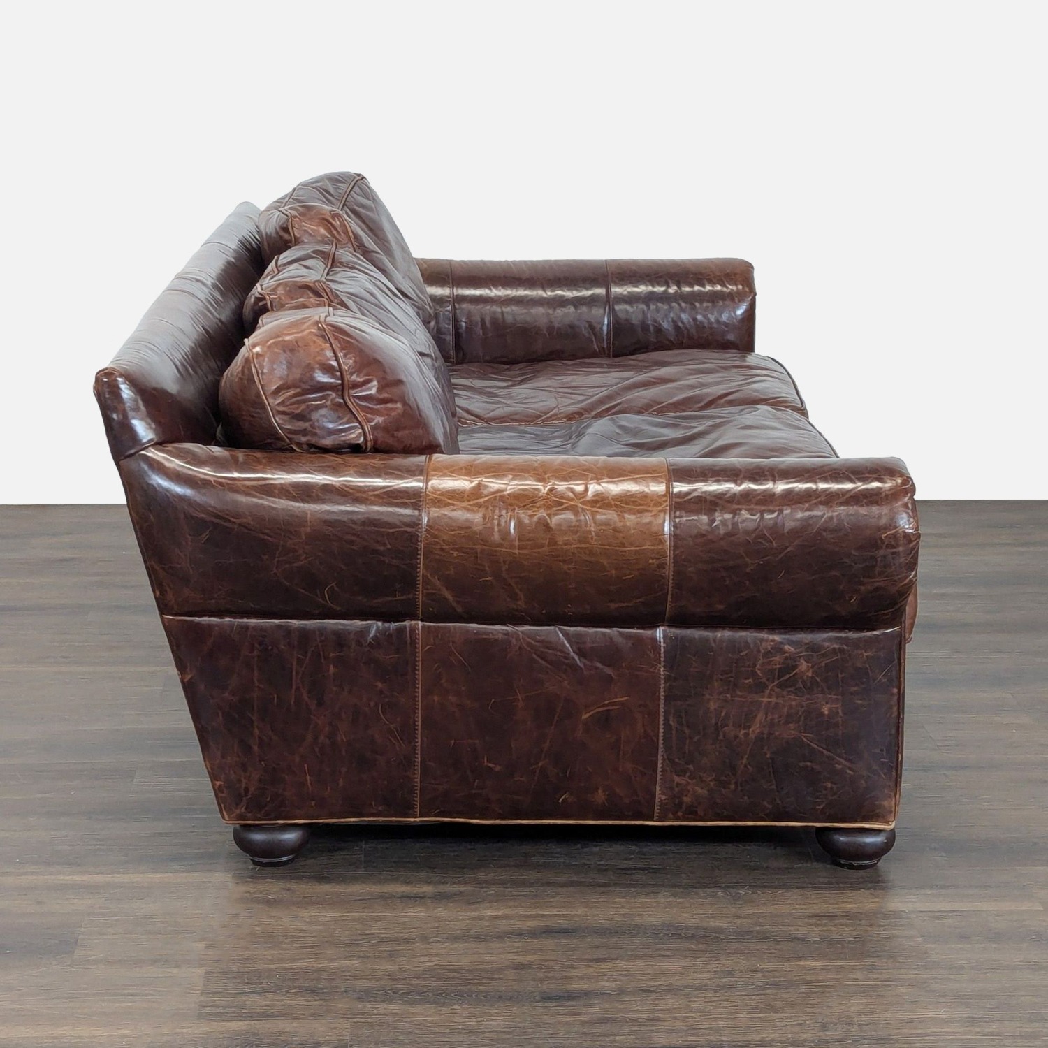 Restoration Hardware Lancaster 3-Seat Brown Leather Sofa - image-2