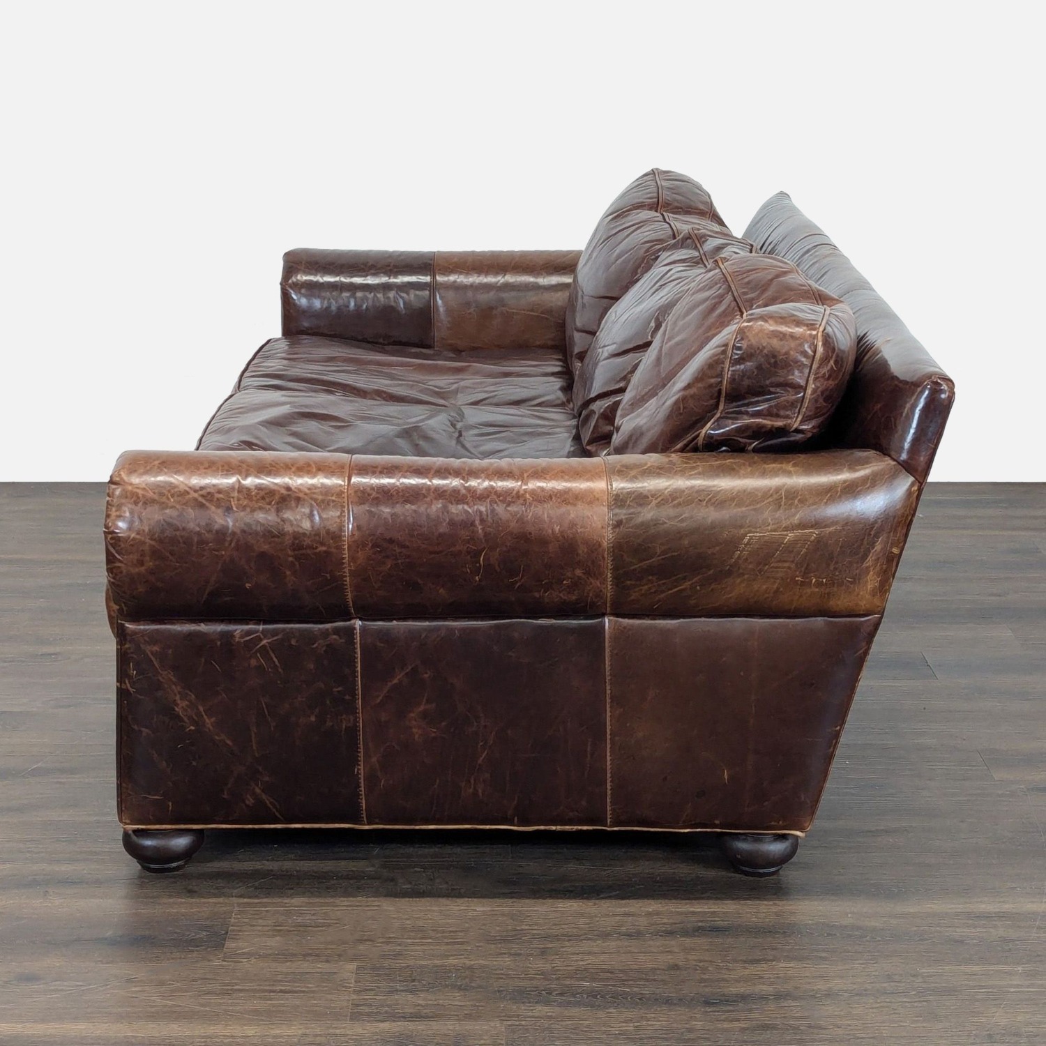 Restoration Hardware Lancaster 3-Seat Brown Leather Sofa - image-7