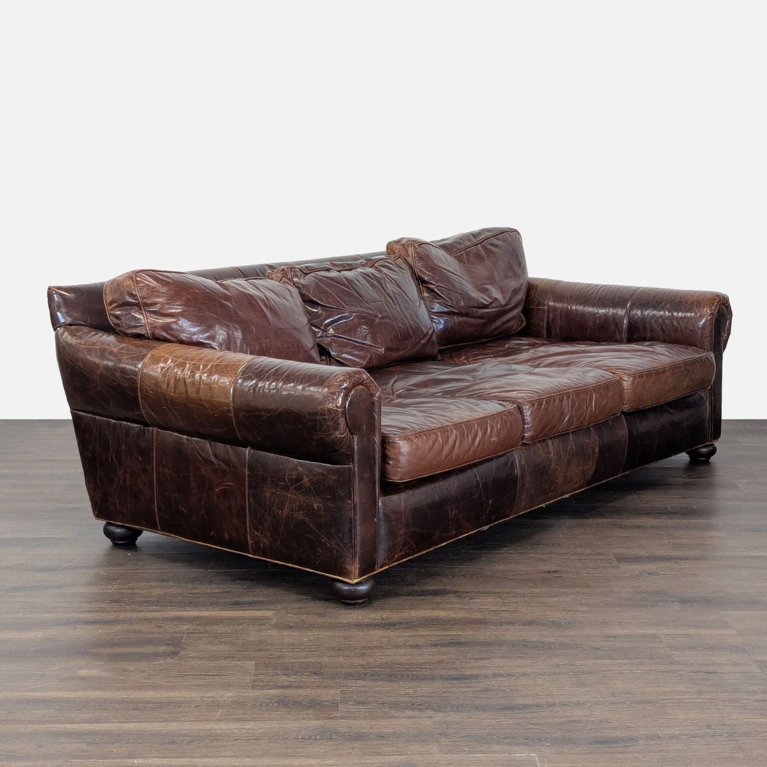 Restoration Hardware Lancaster 3-Seat Brown Leather Sofa - image-1