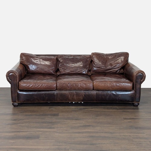 Used Restoration Hardware Lancaster 3-Seat Brown Leather Sofa for sale on AptDeco