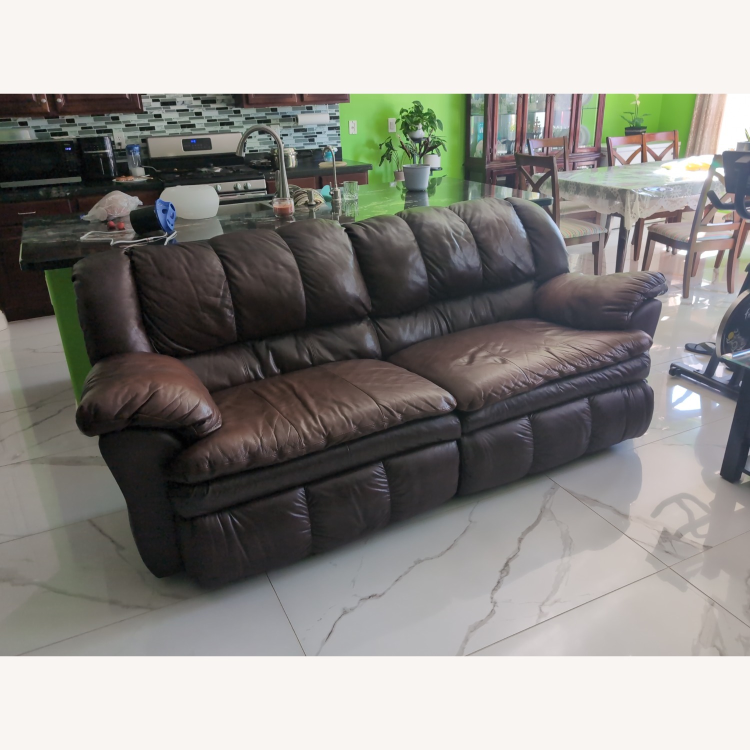 Dark Brown Leather 3+ Seater Sofa - image-4