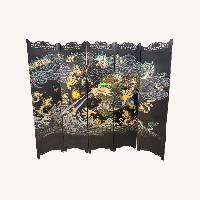 Chinese Inlay 5 Panel Screen Black Wood Décor