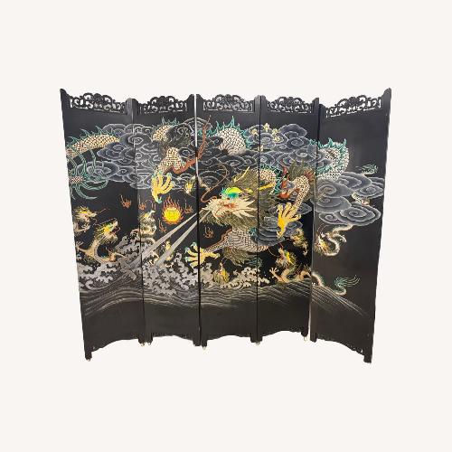 Used Chinese Inlay 5 Panel Screen Black Wood Décor for sale on AptDeco