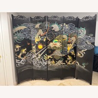 Chinese Inlay 5 Panel Screen Black Wood Décor