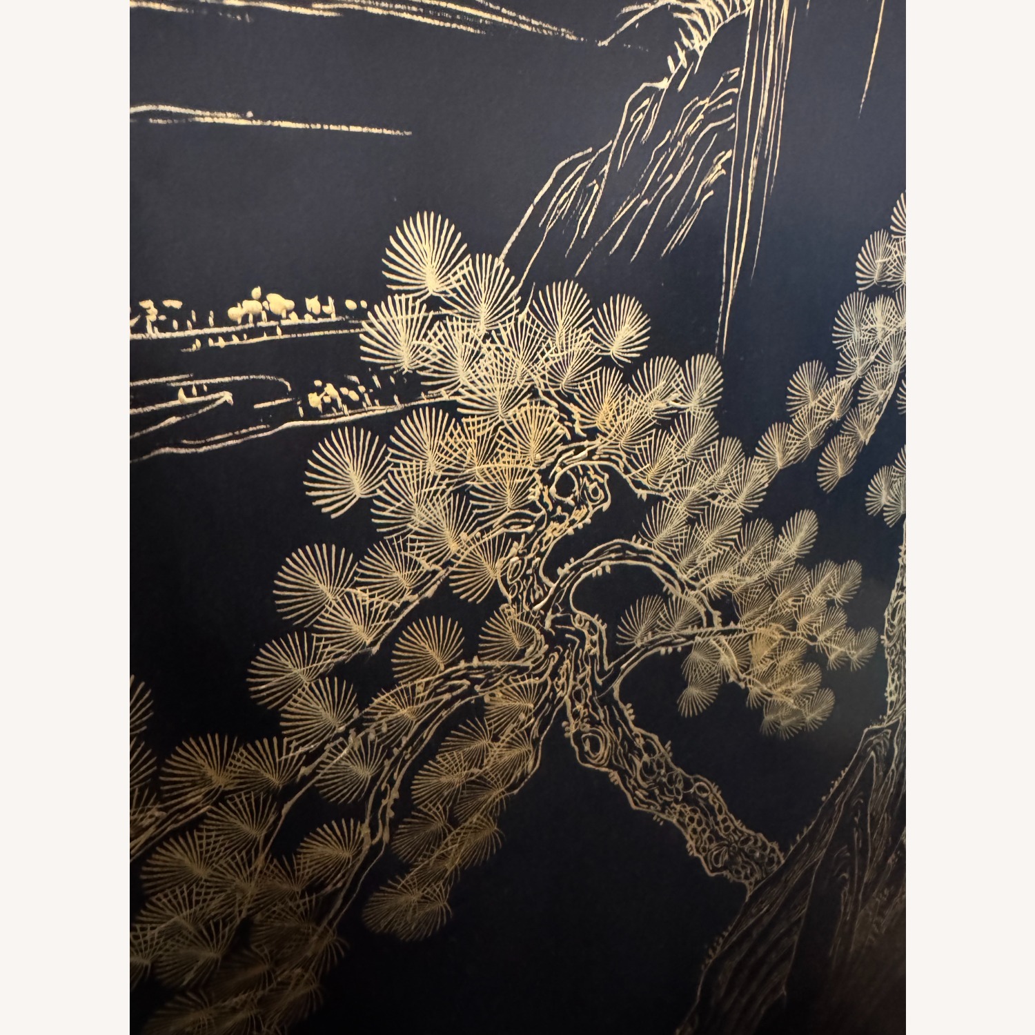 Chinese Inlay 5 Panel Screen Black Wood Décor - image-11