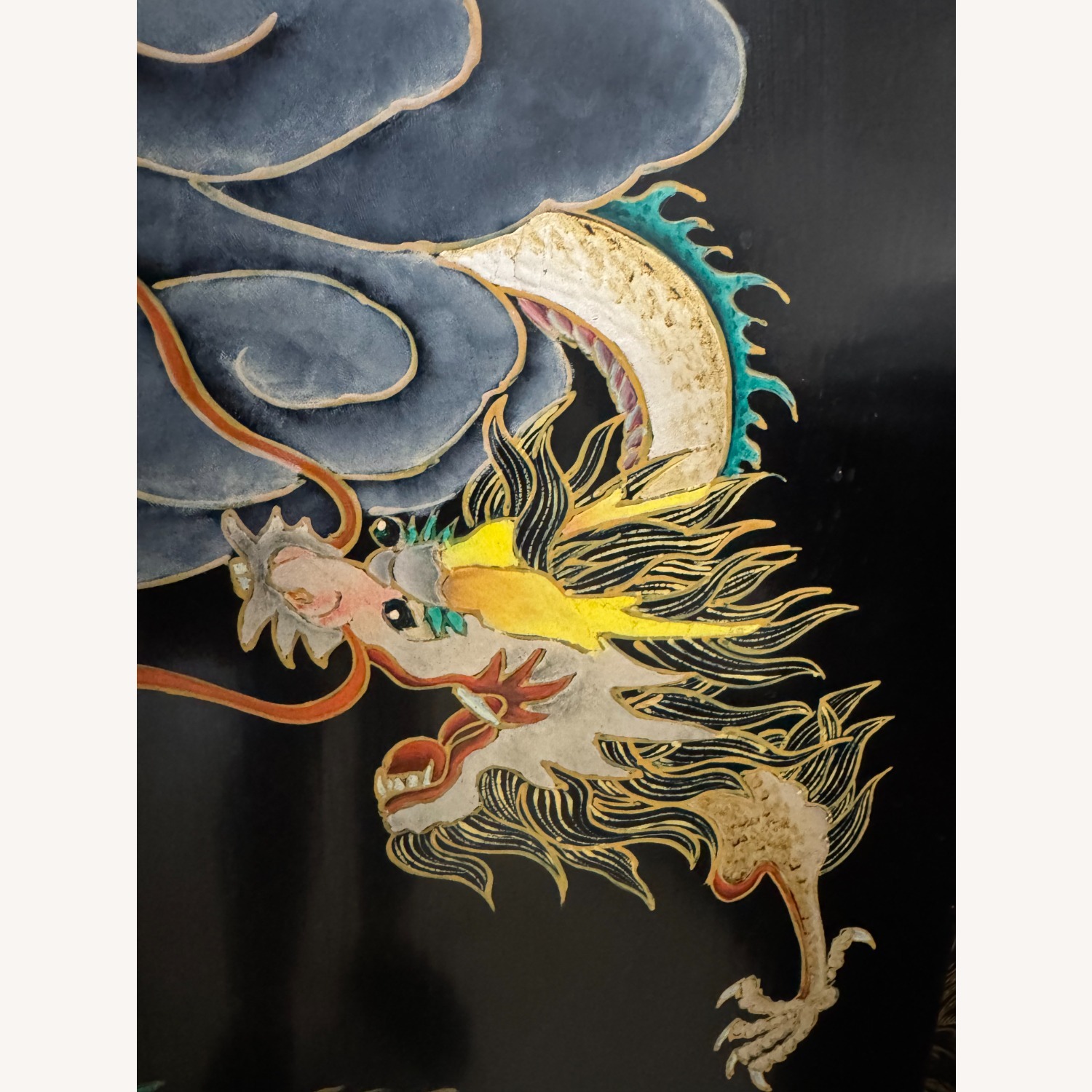Chinese Inlay 5 Panel Screen Black Wood Décor - image-10