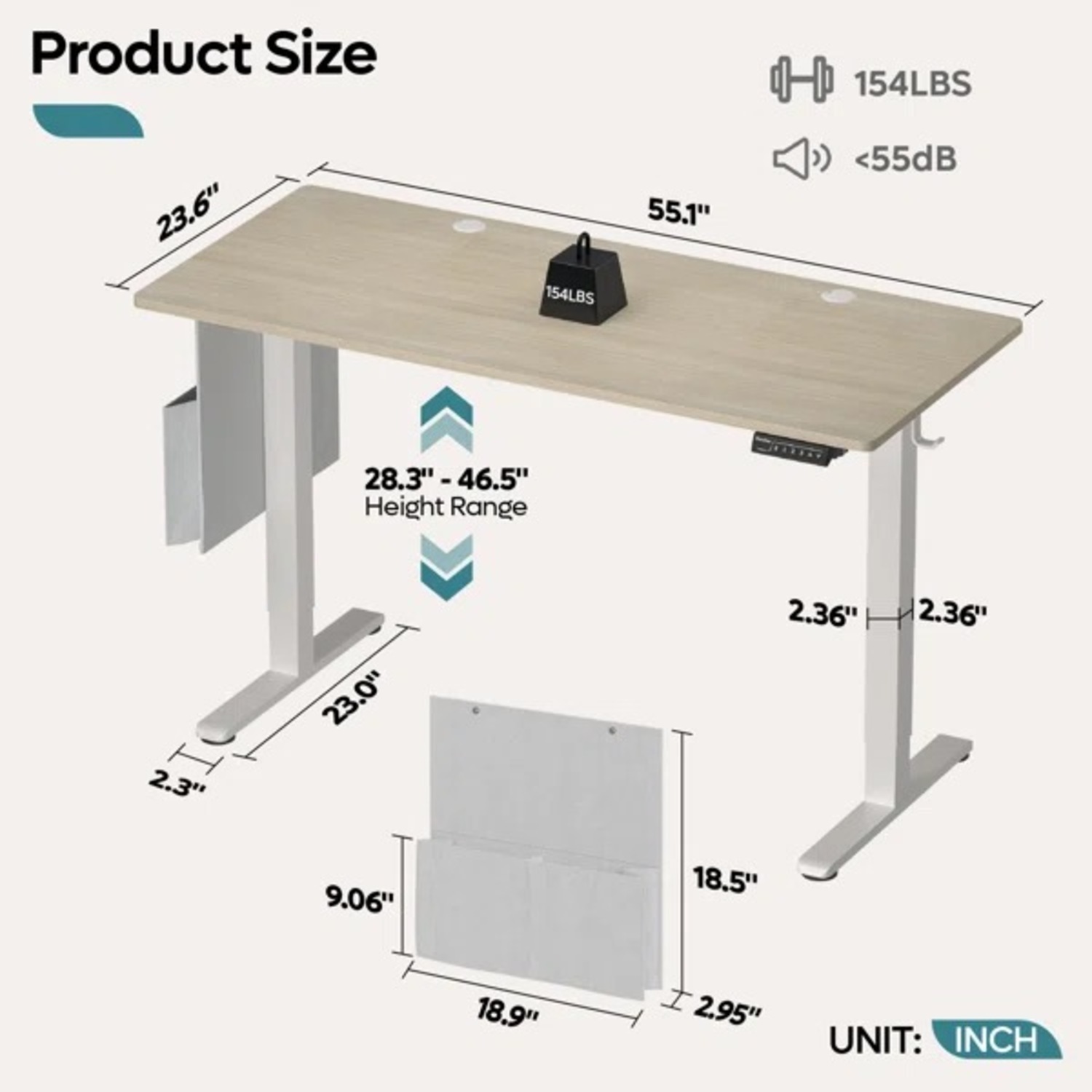 Seilles 55.1" W Height Adjustable Standing Desk - image-2