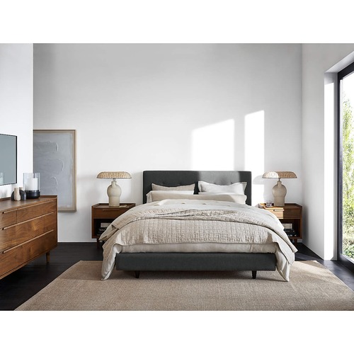 Used Crate & Barrel Tate Natural Fabric Queen Bed for sale on AptDeco