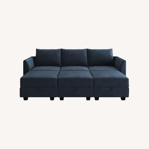 Used Wayfair Blue Velvet 3+ Piece Sectional for sale on AptDeco