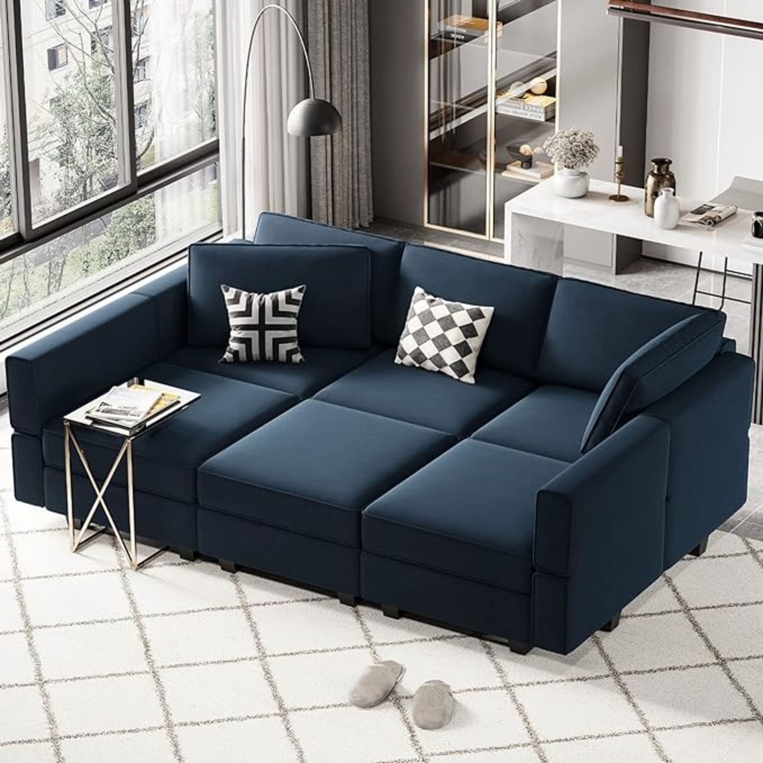 Wayfair Blue Velvet 3+ Piece Sectional - image-6