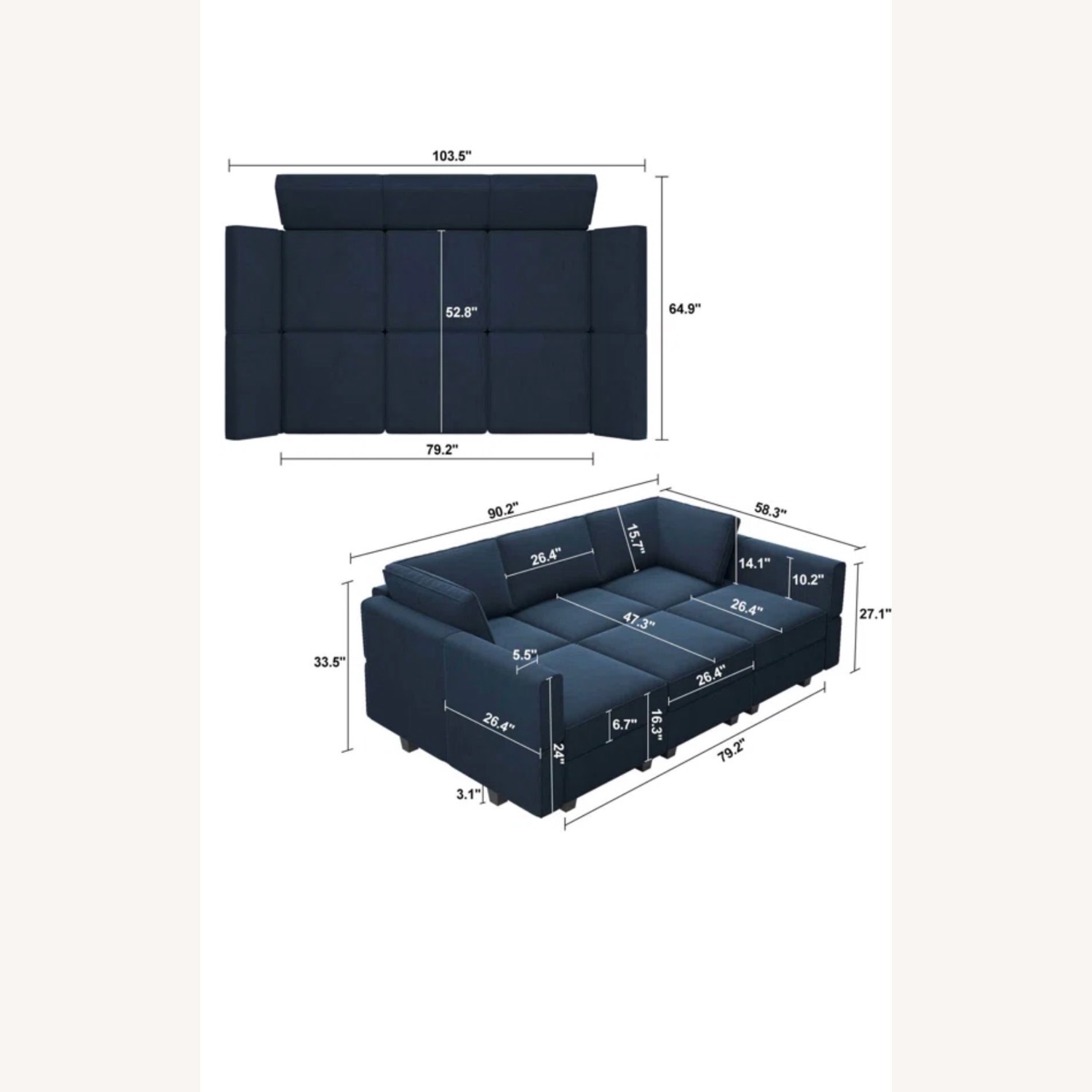 Wayfair Blue Velvet 3+ Piece Sectional - image-5