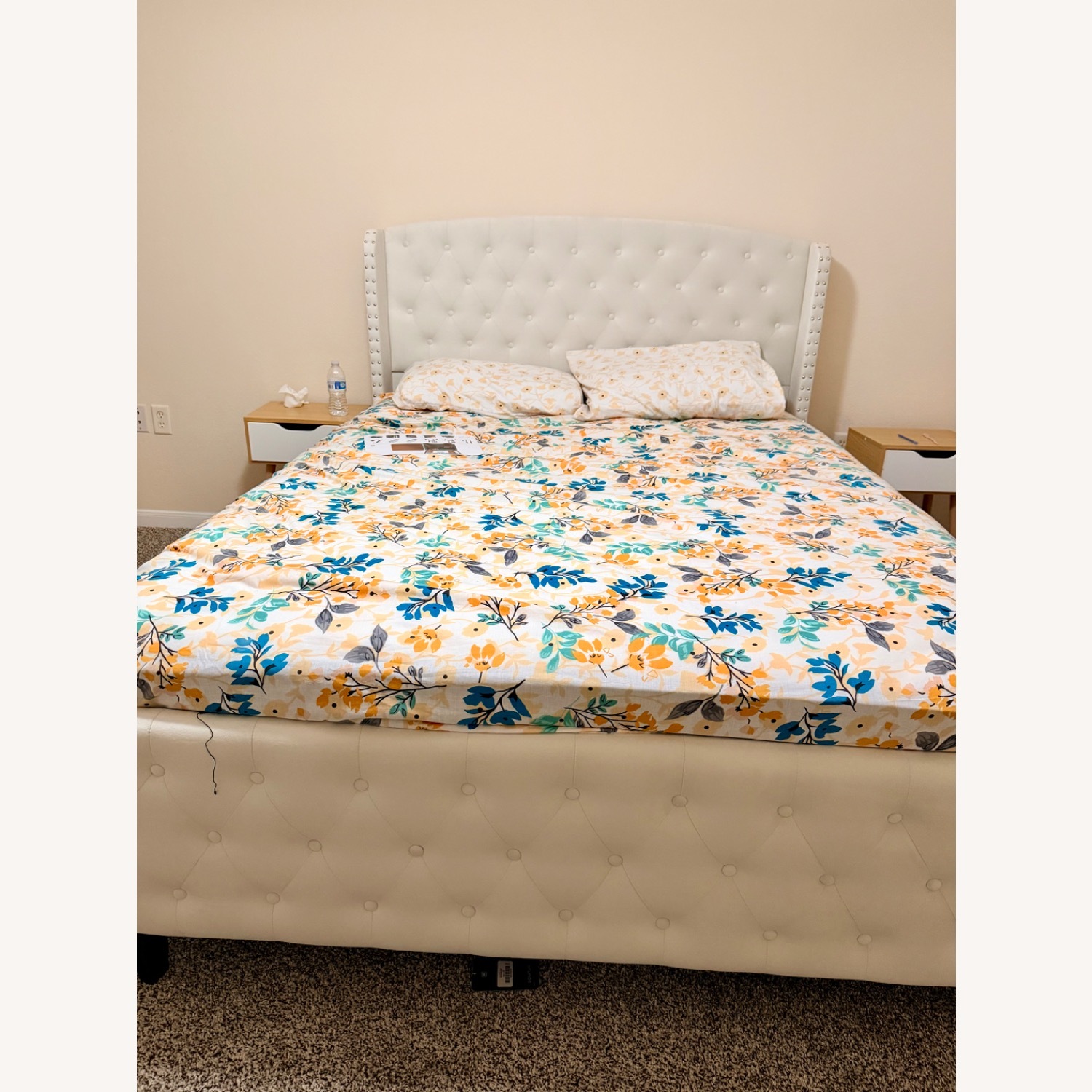 Target Self Collection White Fabric Queen Bed - image-1