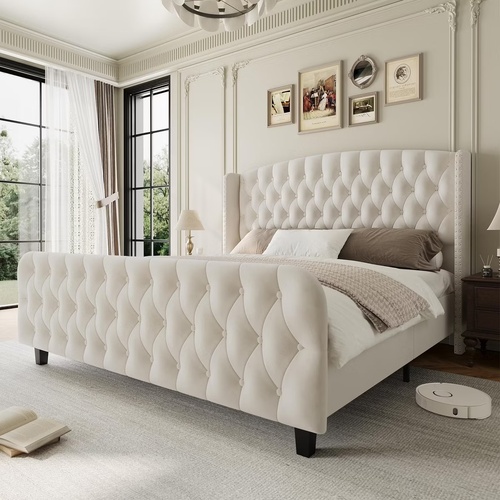 Used Target Self Collection White Fabric Queen Bed for sale on AptDeco