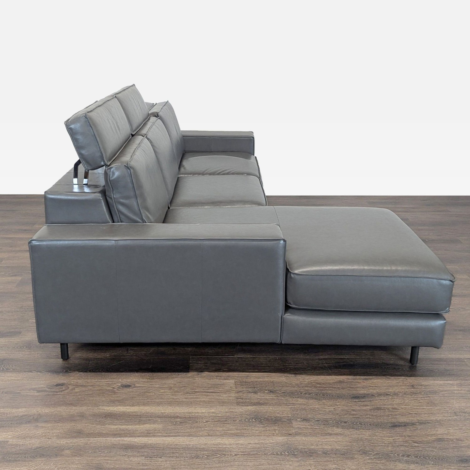 West Elm Axel Gray Leather Reclining Sectional  - image-4