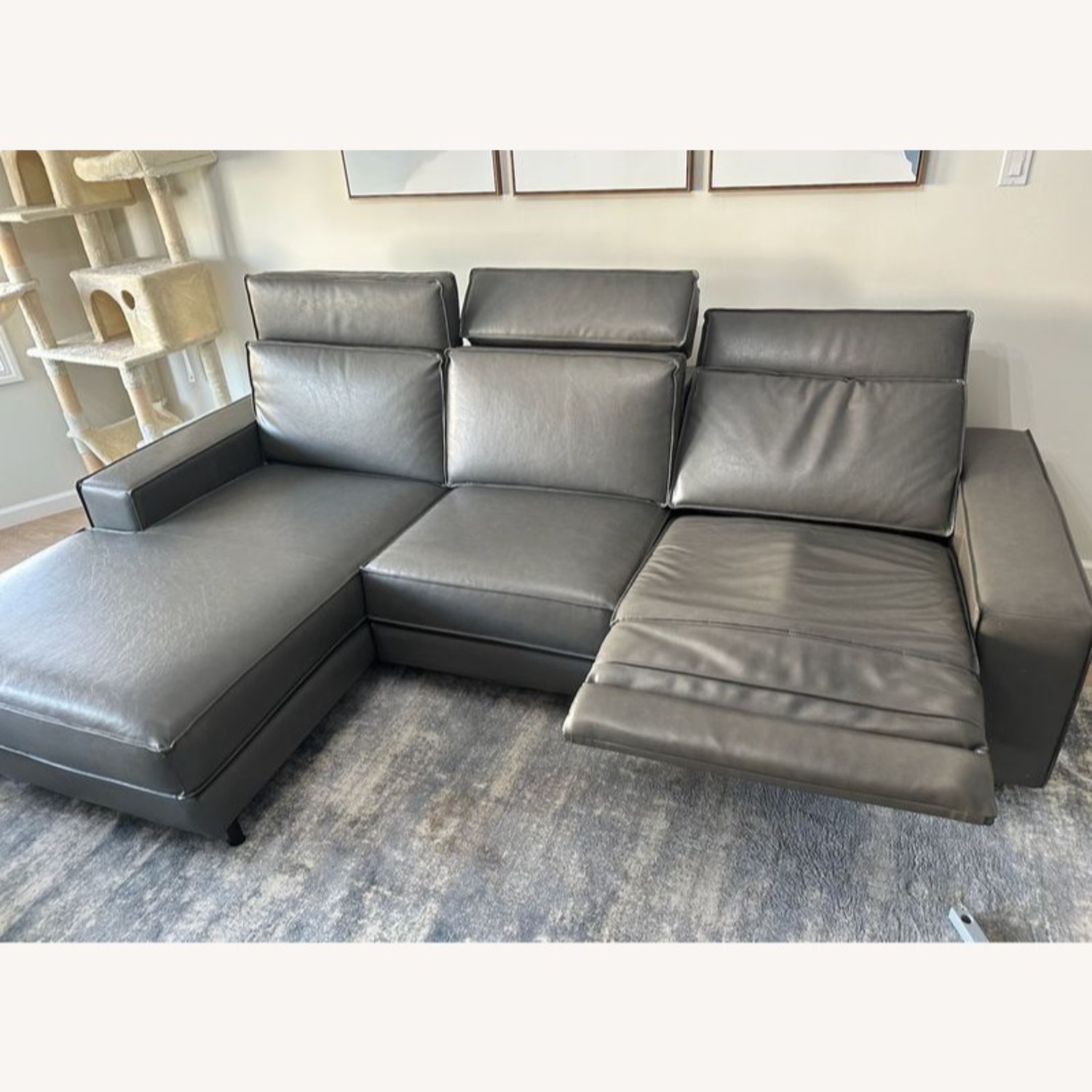 West Elm Axel Gray Leather Reclining Sectional  - image-8