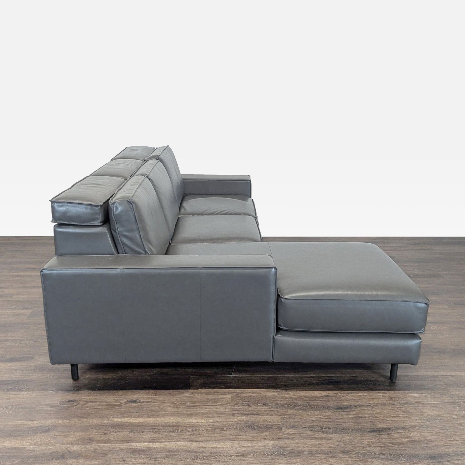 West Elm Axel Gray Leather Reclining Sectional  - image-3