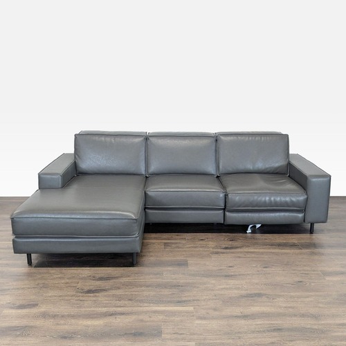 Used West Elm Axel Gray Leather Reclining Sectional  for sale on AptDeco