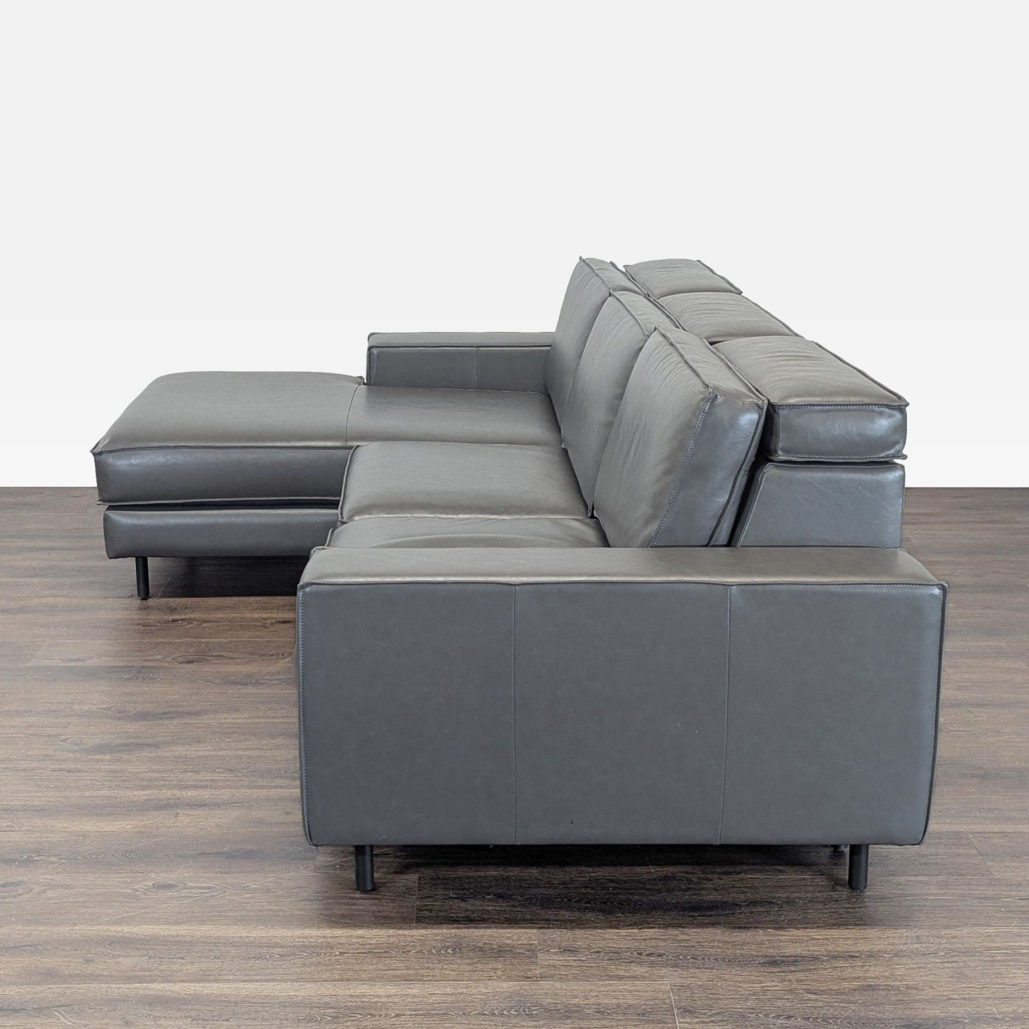 West Elm Axel Gray Leather Reclining Sectional  - image-6