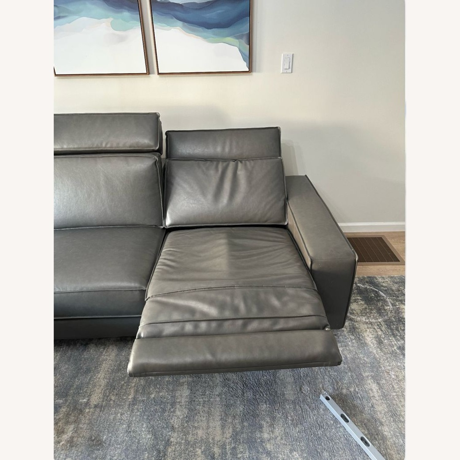 West Elm Axel Gray Leather Reclining Sectional  - image-7