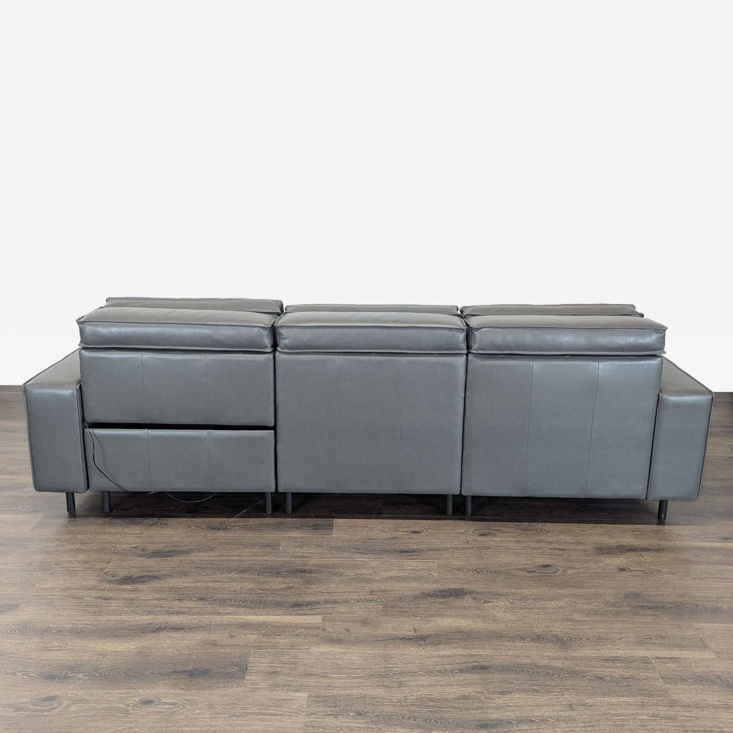 West Elm Axel Gray Leather Reclining Sectional  - image-5