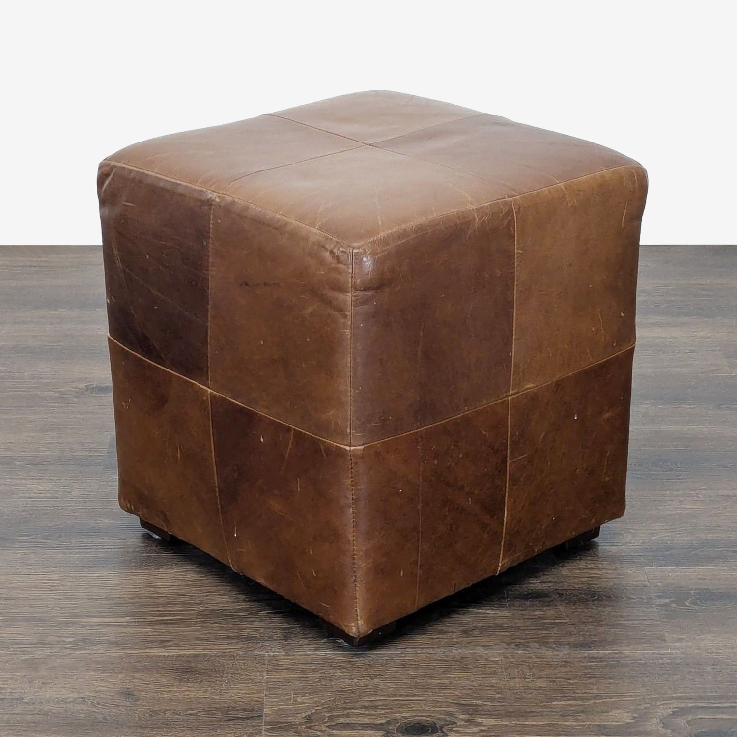 Restoration Hardware Leather Ottoman Cube - image-0