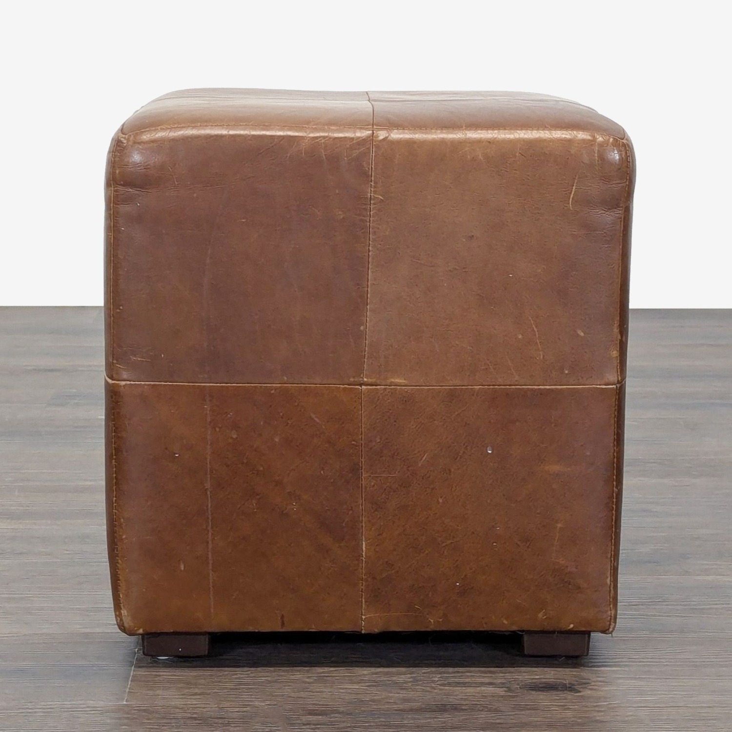 Restoration Hardware Leather Ottoman Cube - image-1