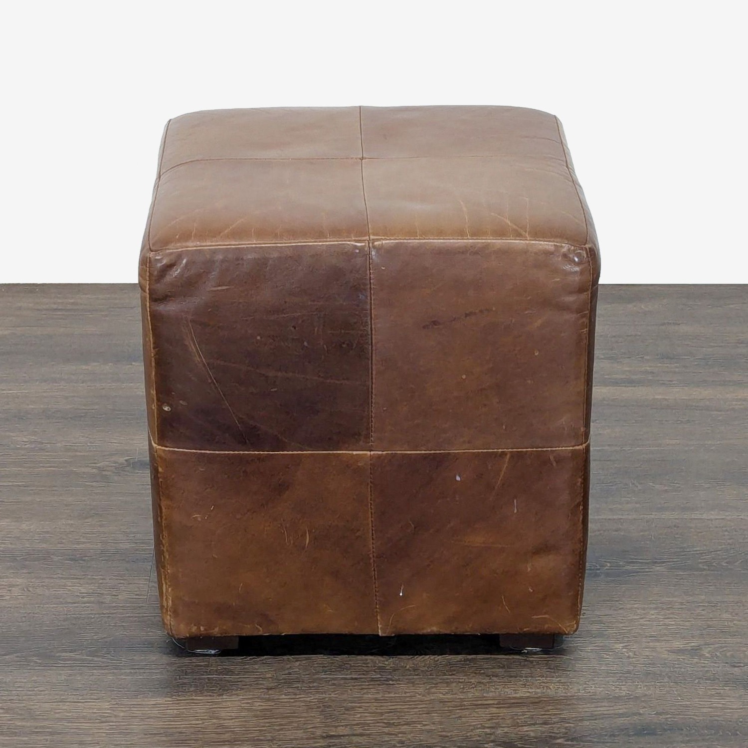 Restoration Hardware Leather Ottoman Cube - image-2