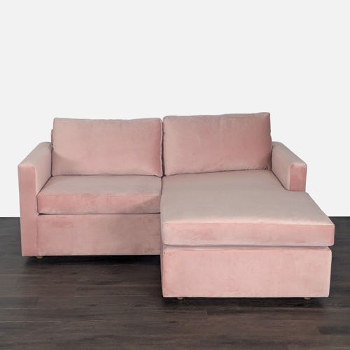 Used Modern Pink Velvet Sectional Sofa  for sale on AptDeco