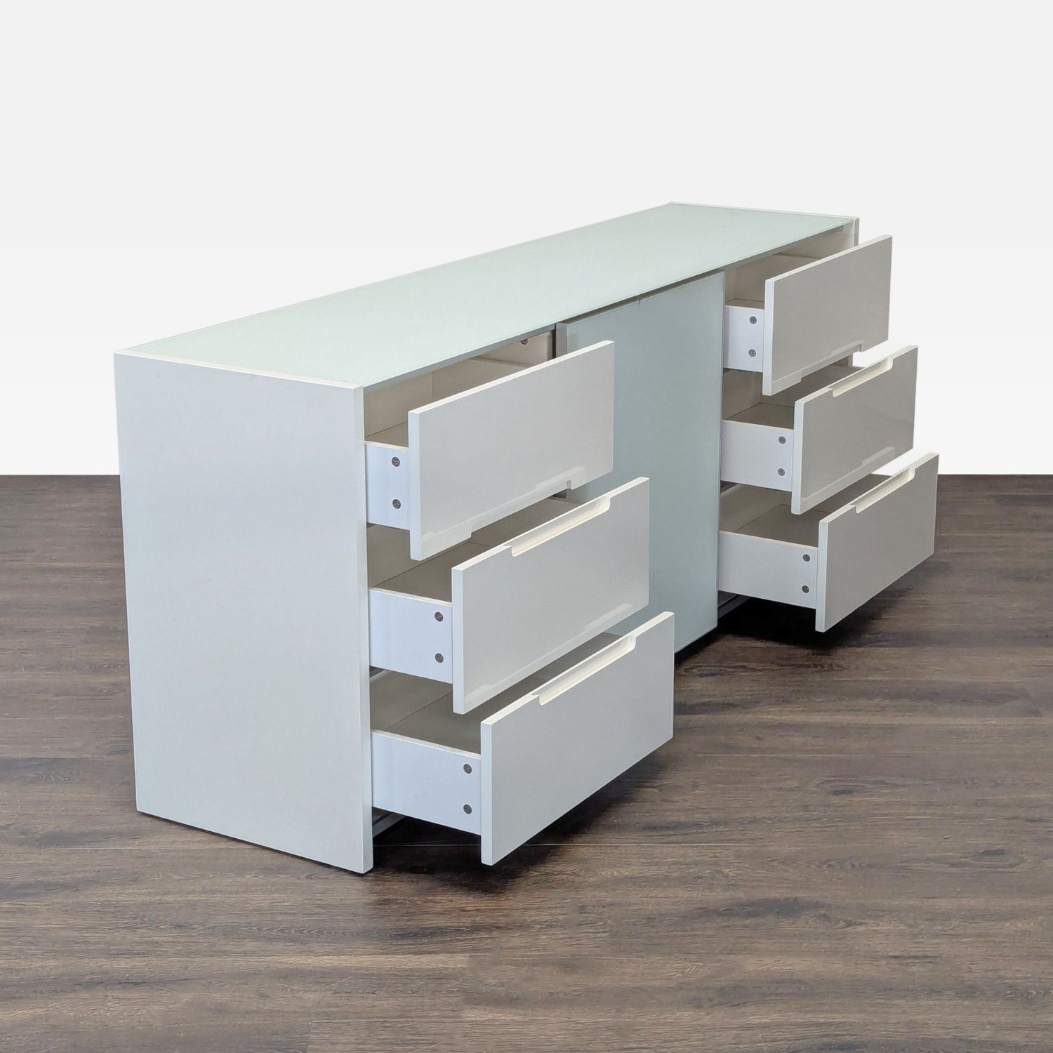 Modern White Dresser with Glass Shelves  - image-2