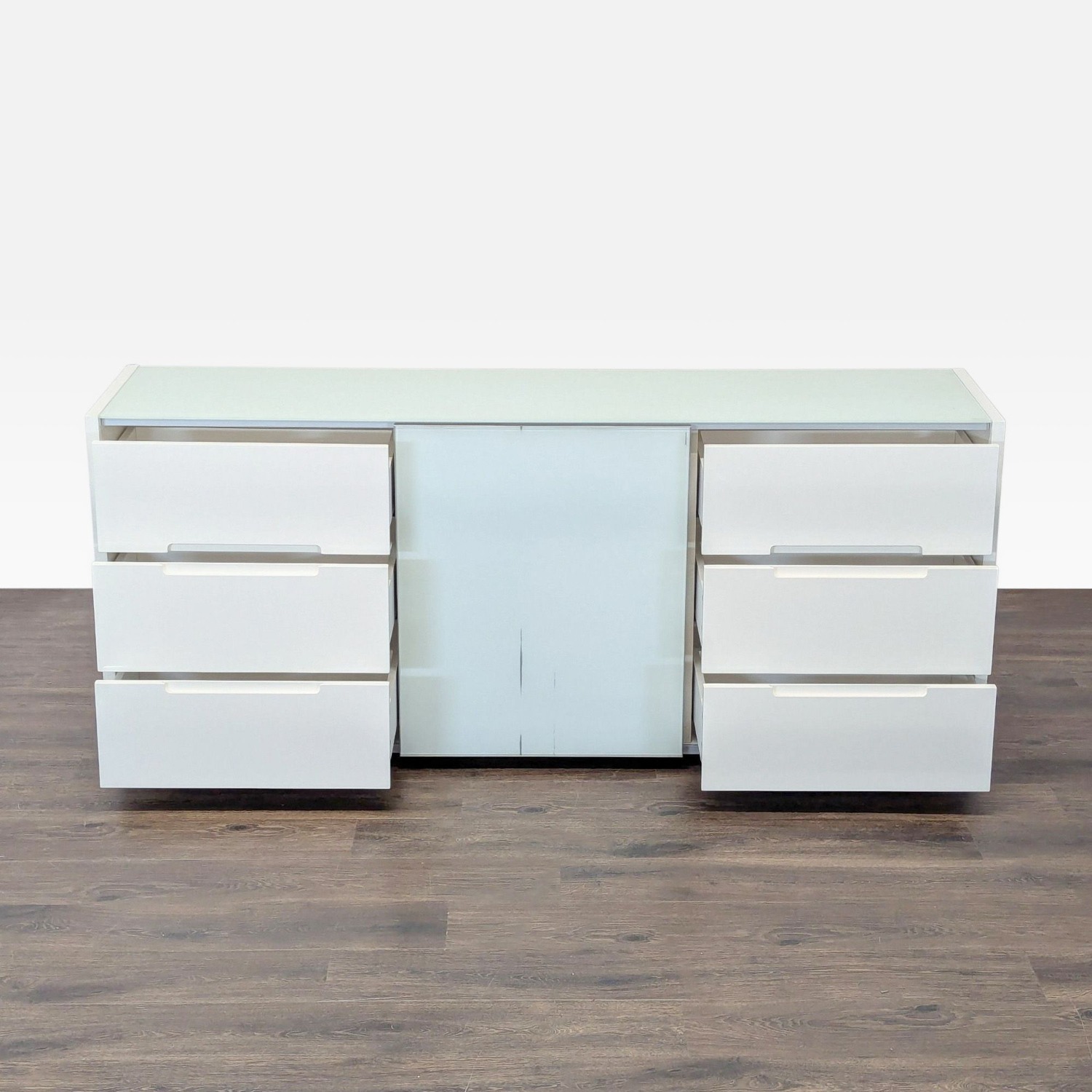 Modern White Dresser with Glass Shelves  - image-1