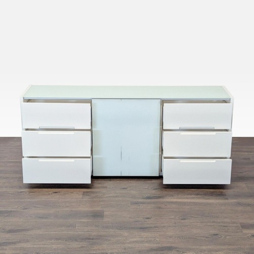Used Modern White Dresser with Glass Shelves  for sale on AptDeco