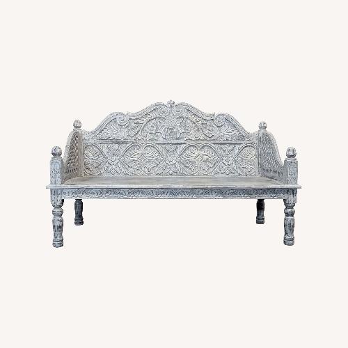 Used Living Spaces Carved Back Sofa Bench for sale on AptDeco