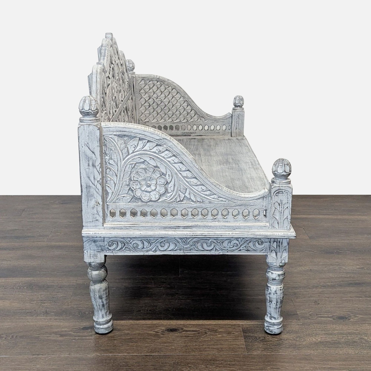 Living Spaces Carved Back Sofa Bench - image-2