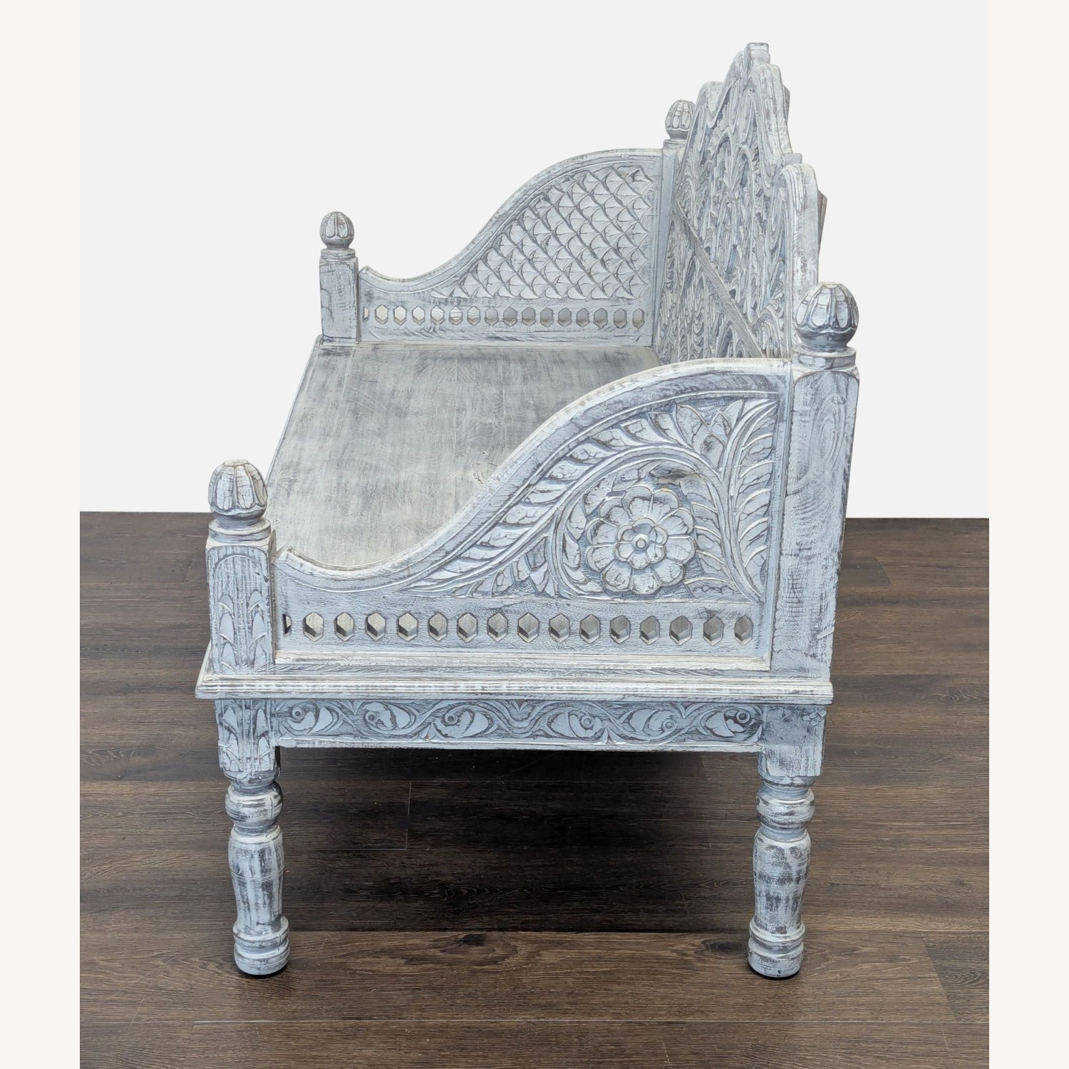 Living Spaces Carved Back Sofa Bench - image-4